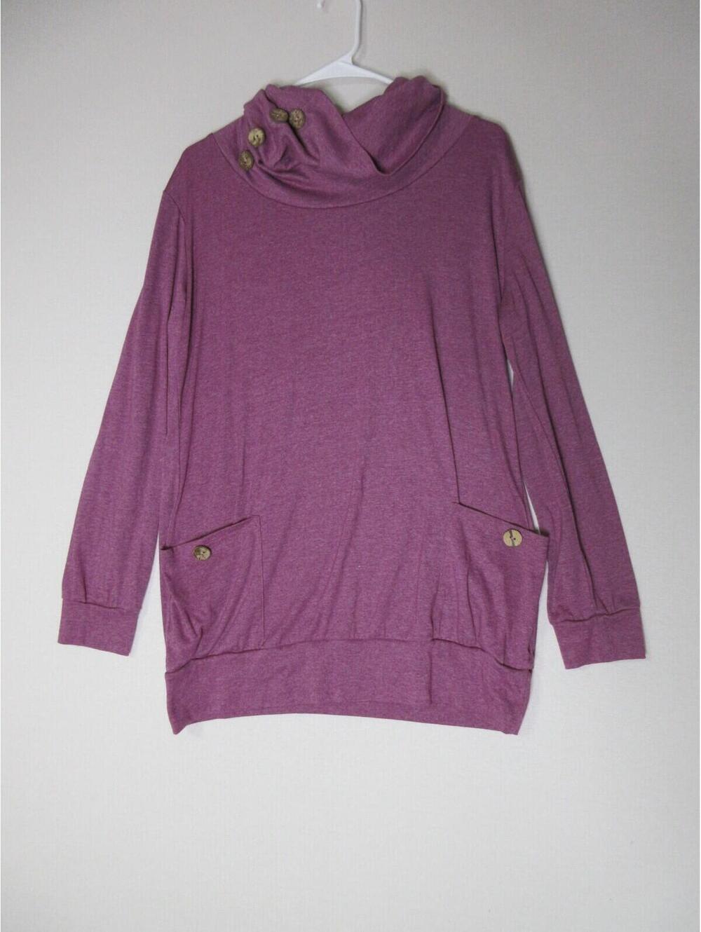 Levaca Womens Pullover Turtleneck Button Sweater Long Sleeve Pockets Sz XL Purpl